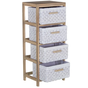 Suporte De Madeira C/4 Gavetas Em Tecido 40x30x94cm, Gavetas:36x28x19cm, Madeira: Paulownia