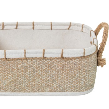 Set 3 Cestos Para Roupa Vime Natural E Tela Branca 40x30x18+33x23x14+28x18x12cm