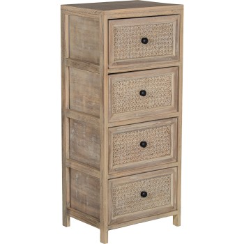 Suporte De Madeira C/4 Gavetas Em Vime 40x30x94cm, Gavetas:36x28x19cm, Madeira: Paulownia