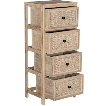 Suporte De Madeira C/4 Gavetas Em Vime 40x30x94cm, Gavetas:36x28x19cm, Madeira: Paulownia
