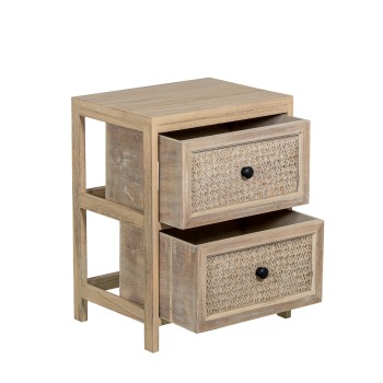 Suporte De Madeira C/2 Gavetas Em Vime 40x30x52cm, Gavetas:36x28x19cm, Madeira: Paulownia